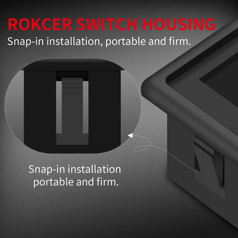 Close-up of One Slot Rocker Switch Panel Housing Holder Black Plastic, showing snap-in installation detail, dual pack bundle