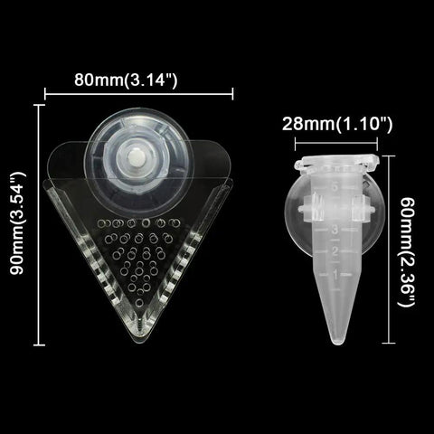Acrylic V Shape Conical Aquarium Fish Feeder Cup For Live Red Worms Bloodworms And Brine Shrimp Eggs dimensions and suction base
