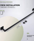 36 Inch Single Towel Bar Wall Mounted Matte Black Finish Made From SUS 304 Stainless Steel Durable Bathroom And Kitchen Towel Rack With Quick Install Brackets And Rustproof Corrosion Resistant Design displayed with installation parts on white background
