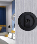 Round Pocket Door Privacy Latch Set For 35mm To 55mm Thick Doors Flush Mounted With Large Locking Lever Stainless Steel
