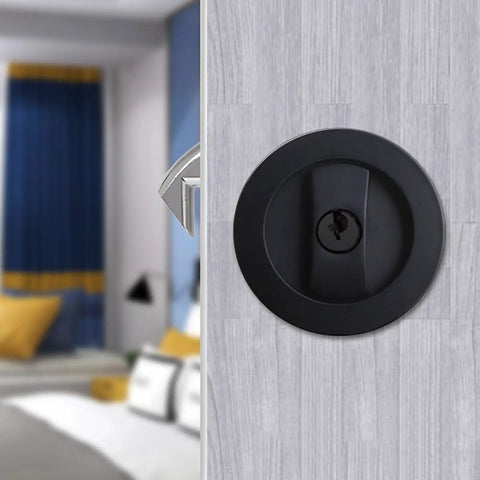 Round Pocket Door Privacy Latch Set For 35mm To 55mm Thick Doors Flush Mounted With Large Locking Lever Stainless Steel
