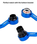 Six In One Bicycle Bottom Bracket Tool For Hollowtech II And PF30, blue aluminum, CNC machined, showing different wrench angles.