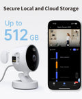 2K Indoor Outdoor Security Camera With Spotlight Color Night Vision And AI Detection next to smartphone showing app interface.