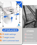 Raised Toilet Seat With Handles For Seniors Cozy Padded Elevation Riser Comfortable 350 Pound Capacity Adjustable Handicap Toilet Riser Gray FSA Eligible Now showing padded seat with adjustable width and height options.