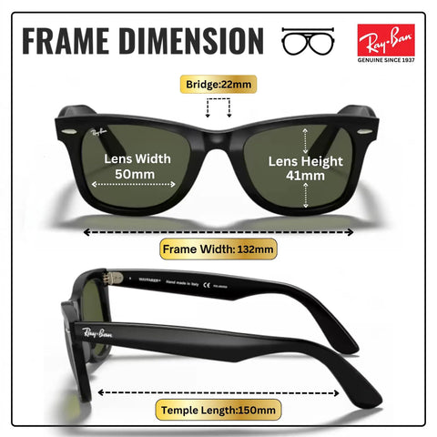RB4340 Square Shape Non Polarized Sunglasses For Men And Women With G Fifteen Green Lens frame dimensions and size details