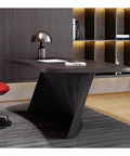 Rock Solid Adjustable Sit Stand Desk With Integrated Charging Outlets And Sculpted Wave Base For Heavy Duty Home Office and Gaming Workspace, black wood finish.