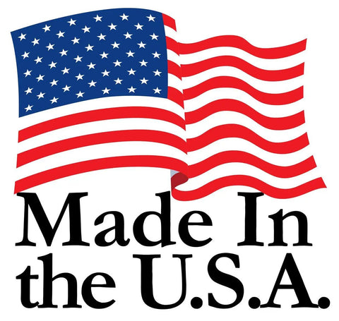 American flag waving above text "Made In the U.S.A." highlighting patriotism and quality.