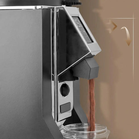 No Sweat Coffee Grinder Chute And Spout Funnel Duo For Standard Espresso Bean Routing, black plastic spout pouring grounds.