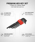 Rock Solid Seven Piece S2 Carbon Steel Hex Key Set Perfect For Assembling Any Furniture Or Fixing Your Ride Without Rounding Out Bolts Or Stripping Screws During Toughest Tightening Sessions, 7-piece hex wrenches