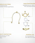 Gold Metal Lamp Stand Bracket Set With Horn Style Mount And Adapters For Table And Floor Lamps, Easy Shade Assembly