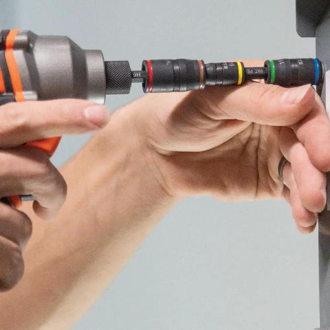 Person using 7-In-1 Flip Socket Set With SAE Nut Driver Sizes 1/4 In, 5/16 In, 11/32 In, 3/8 In, 7/16 In, 1/2 In, 1/4 In Bit Holder