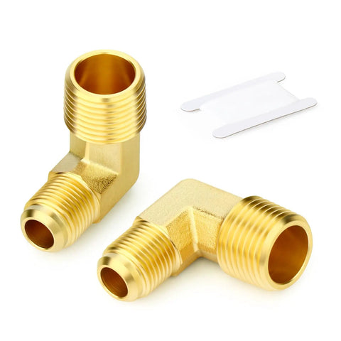 Dope Brass Tube Fitting Elbow Adapter Three Eighths Inch Flare To One Half Inch NPT Male Two Pack Corrosion Resistant Pipe Fitting