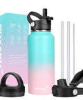 64oz Bubble Gum Insulated Stainless Steel Water Bottle With Straw Lid Spout Lid And 3 Lids Leak Proof Vacuum Insulated