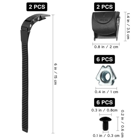 Components of Must-Have 2 Pack Inline Skate Strap Replacement Kit With Adjustable Buckles, Roller Brake Screws And Nuts For Inline And Quad Skates