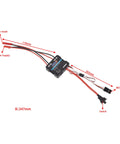 Diagram of Brushed RC ESC 40A Speed Controller for 1/16, 1/18, 1/24 crawlers AX24 FCX24 with labeled dimensions and wiring paths