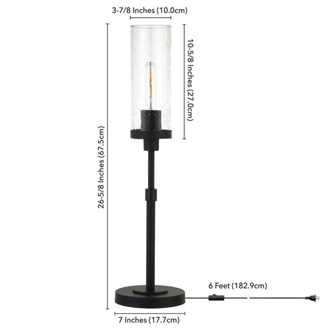 26.68-Inch Tall Table Lamp With Seeded Glass Shade In Blackened Bronze, modern design shown with dimensions and cord