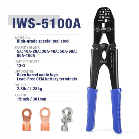 Open Barrel Lug Crimping Tool For Battery Cables Pro Grade Heavy Duty B Type Crimper For AWG 13 To 3 Lead Free OEM Terminals