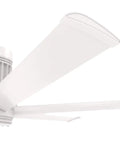 Close-up of 84 Inch Smart Outdoor Ceiling Fan, featuring white aluminum airfoils and brushless DC motor for quiet operation.