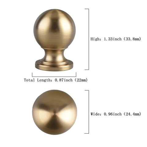 Dope Champagne Bronze Cabinet Knobs 10 Pack Round Ball Pulls For Kitchen And Bathroom Cabinets, shown with dimensions.