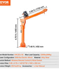 Electric Pickup Truck Crane With 6000 Lb Winch 12V Bed Mounted Folding Jib Hoist Steel Construction 360 Degree Swivel Built To Haul Heavy Lifting For Construction And Factory Jobs, shown with dimensions and specs, in orange alloy steel.