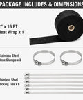 Dope Heavy Duty Exhaust Heat Wrap Kit 2x16 Ft For Motorcycle Or Car With Fiberglass Header Wrap Heat Shield Tape Includes 6 Stainless Steel Ties And 2 Adjustable Clamps Reduces Under Hood Heat By Up To 50 Percent 50mm By 5m