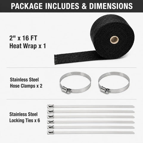 Dope Heavy Duty Exhaust Heat Wrap Kit 2x16 Ft For Motorcycle Or Car With Fiberglass Header Wrap Heat Shield Tape Includes 6 Stainless Steel Ties And 2 Adjustable Clamps Reduces Under Hood Heat By Up To 50 Percent 50mm By 5m