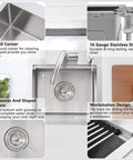 15 Inch Bar Sink Drop In Workstation With Cutting Board 16 Gauge Stainless Steel Single Bowl Bar Prep Sink for Small Kitchens Outdoor and RV Use Topmount Island Basin with X grooves and sloped bottom, round corners.