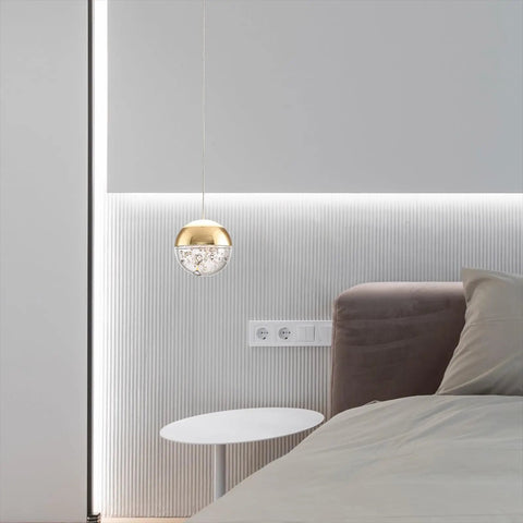Gold Mini Crystal Pendant Light With Globe Design, Modern Ceiling Fixture For Kitchen Island And Bathroom, Sleek Hanging Pendant Lamp For Glam Home Lighting And Elevated Vibe