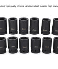 Top Tier Deep Impact Socket Set 12Pcs In 1 Inch Drive Size With Massive 24-41Mm Range And Heavy Duty Build Perfect For Pros And DIY Mechanics Looking For Serious Power And Storage On The Go, chrome vanadium steel sockets shown by size