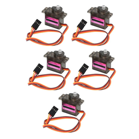 5 Pack Heavy Duty 9g Micro Servo Motor Featuring Upgraded Metal Gears And Double Ball Bearings For Rc Trucks Boats Helicopters And Crawlers Built Like A Tank With Kickass Torque And Zero Lag, showcasing compact servos with wires.