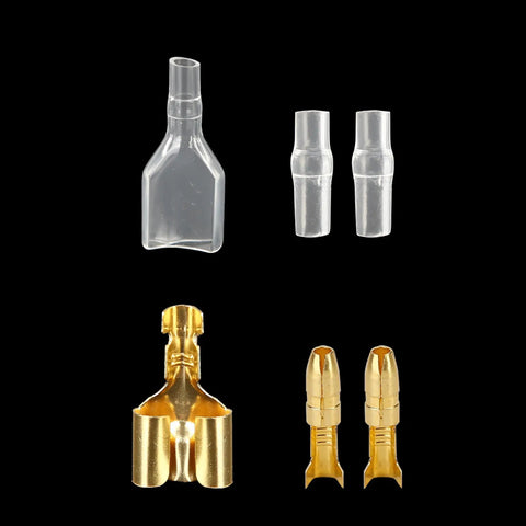 50 Pack Double Spade Wire Connectors For Motorcycle Wiring, 2 To 1 Splice, 4mm Bullet Crimp Terminals, Heat Shrink