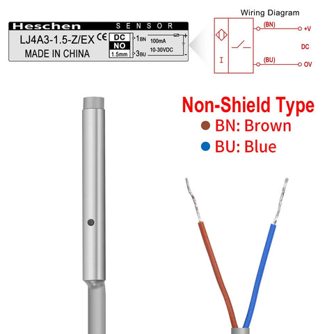 M4 Inductive Proximity Sensor Switch Workhorse With 1.5mm Sensing Distance 10-30V DC shown with wiring diagram and color-coded wires.