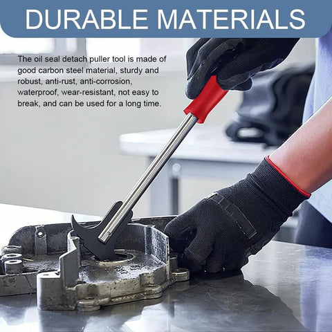 Oil Seal Removal Tool With Dual Hook Tips Heavy Duty Puller Kit demonstrated with carbon steel in hand