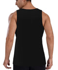 Men's Check Engine Mechanic Workout Tank Top, Black Sleeveless Gym Shirt with a relaxed fit, viewed from the back.