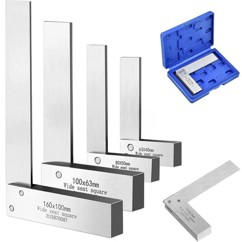 High Precision L Type Square Set 2 Inch 3 Inch 4 Inch 6 Inch With Wide Fixed Bases For Engineers Woodworkers Artists DIYers And Pro Crafters Reliable 90 Degree Right Angle Measuring Tool Kit displayed with storage case