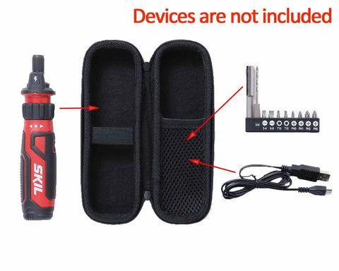 Built Tough Carry All Case Designed For 4V Cordless Screwdriver showing interior with compartments for tools and USB cable.