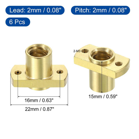 6 Pack TR8x2 Lead Screw Brass Nuts 10mm Diameter 2mm Lead 1 Start Trapezoidal Nut For CR10 CR10S CNC 3D Printer Parts