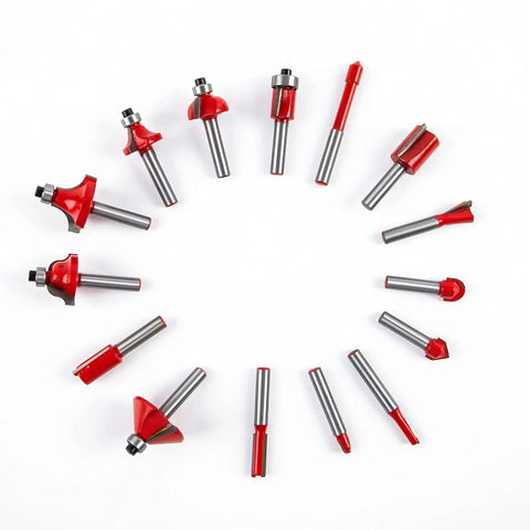 15 router bits from the Compact Palm Wood Router Kit 110V 800W Electric Hand Trimmer For Precise Edge Finishing displayed in a circle.