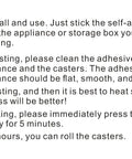 Instructions on how to use Easy Peasy Peel And Stick Caster Wheels For Trash Cans And Storage Bins With Smooth As Butter Rolling Action.
