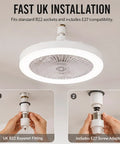 3 Color Dimmable - Flush Mount Ceiling Fan, Quiet Light Remote, Bedroom with UK B22 fitting and E27 screw adapter process.
