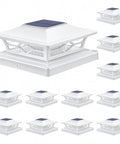 12-pack of white solar post cap lights for 4x4 and 6x6 posts, dual mode brightness, auto on off, waterproof outdoor decor