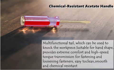 Non Sparking Slotted Screwdriver Aluminum Bronze Die Forged 178mm 7 Inch 5mm Tip With Ergonomic Grip Handle Worksite Ready Strike Cap Flat Head Pro Grade Spark Hazard Tool BAM Certified with chemical-resistant acetate handle displayed on a wooden surface.