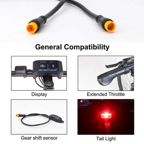 Male to Male Ebike Extension Cable for Electric Bike Display and Gear Shift Sensor, 2Pin 3Pin 5Pin Waterproof Connectors, Expand Ebike Light and Twist Throttle, IPX6 All Weather, 50 cm, Yellow