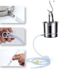 304 Grade Stainless Steel Enema Bucket Kit For Home Colon Cleansing 1.5 L Capacity With Silicone Tube Four Nozzles Dust Bag And Manual Coffee Enema Kit Easy To Use, bucket and tube close-up