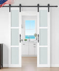 Dope Double Glass MDF Barn Doors Set 18 Inch By 84 Inch With 6.6 Ft Hardware Kit And Five Tempered Frosted Glass Panels