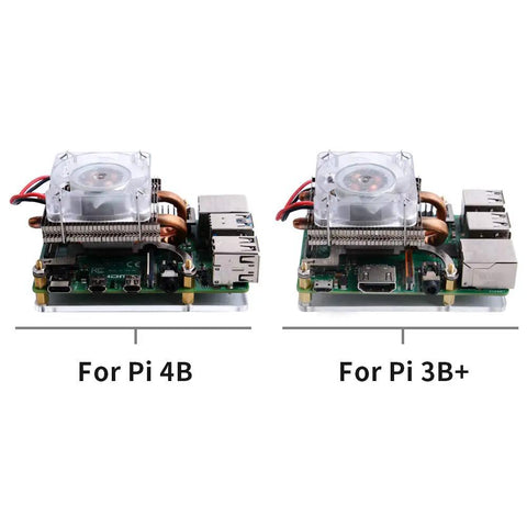 Low Profile Cpu Cooler With Rgb Pwm Fan And Aluminum Heatsink For Raspberry Pi 4B 3B Plus 3B on circuit boards with cooling fans.
