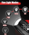 Led Flashlight 4 Pack With 2000 Lumens, Tactical Zoomable Beams, showing five light modes for camping and emergencies