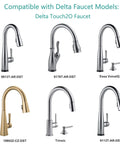 Compatible Delta Faucet models for 9V Faucet Replacement Power Supply For Touch2O Power Adapter EP102157, various designs shown.
