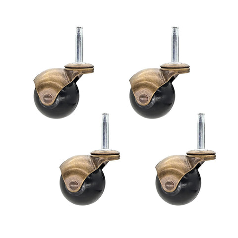 Set Of 4 Swivel Plate Ball Casters With 2 Inch Cyan Wheels In Antique Brass Finish Heavy Duty Furniture Casters For Chairs And Tables