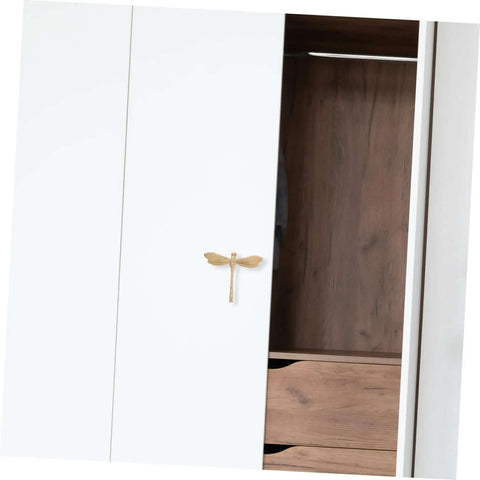 Dope Antiqued Brass Dragonfly Cabinet Knobs With Slick Pull Action For Kitchen Cabinets And Drawer Fronts, mounted on a white cabinet.
